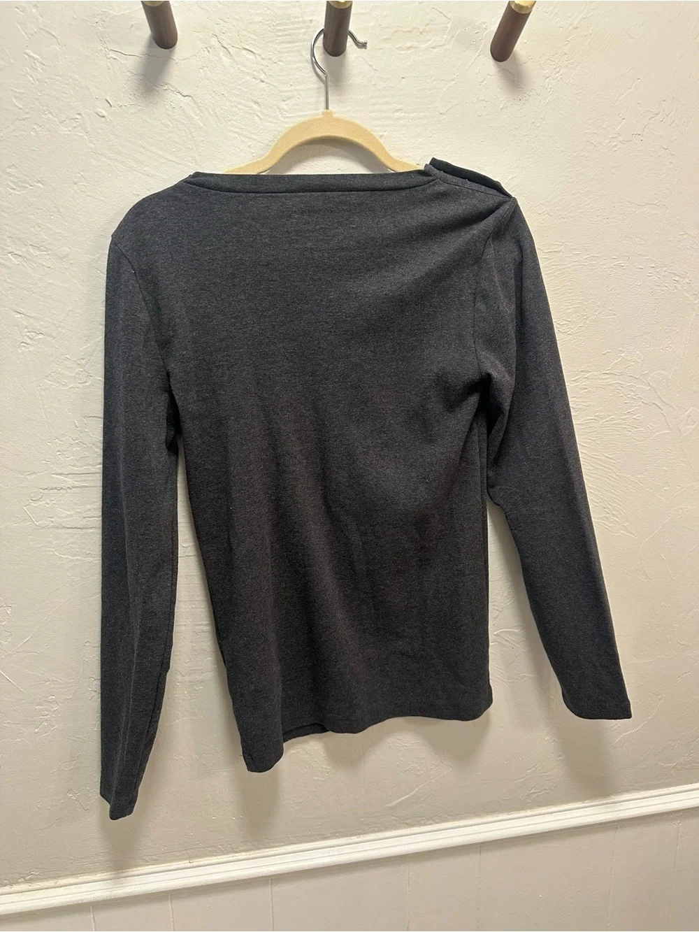 J. Crew Dark Gray Long Sleeve Top with Gold Shoulder Buttons